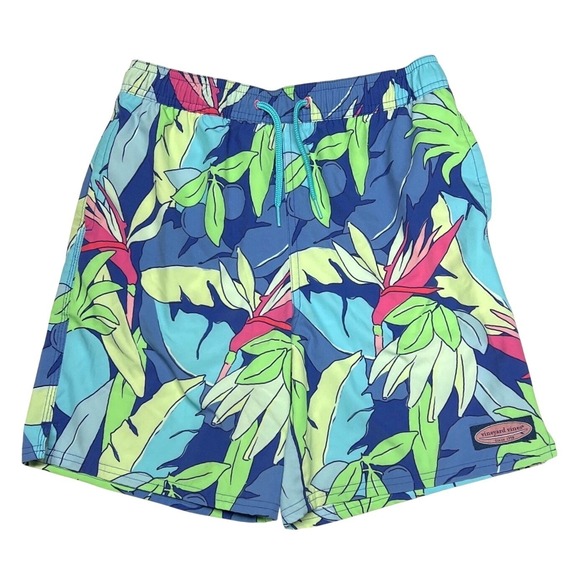 Vineyard Vines Boys Chappy Swim Trunks Tropical Print Large 7" EUC - Picture 2 of 10